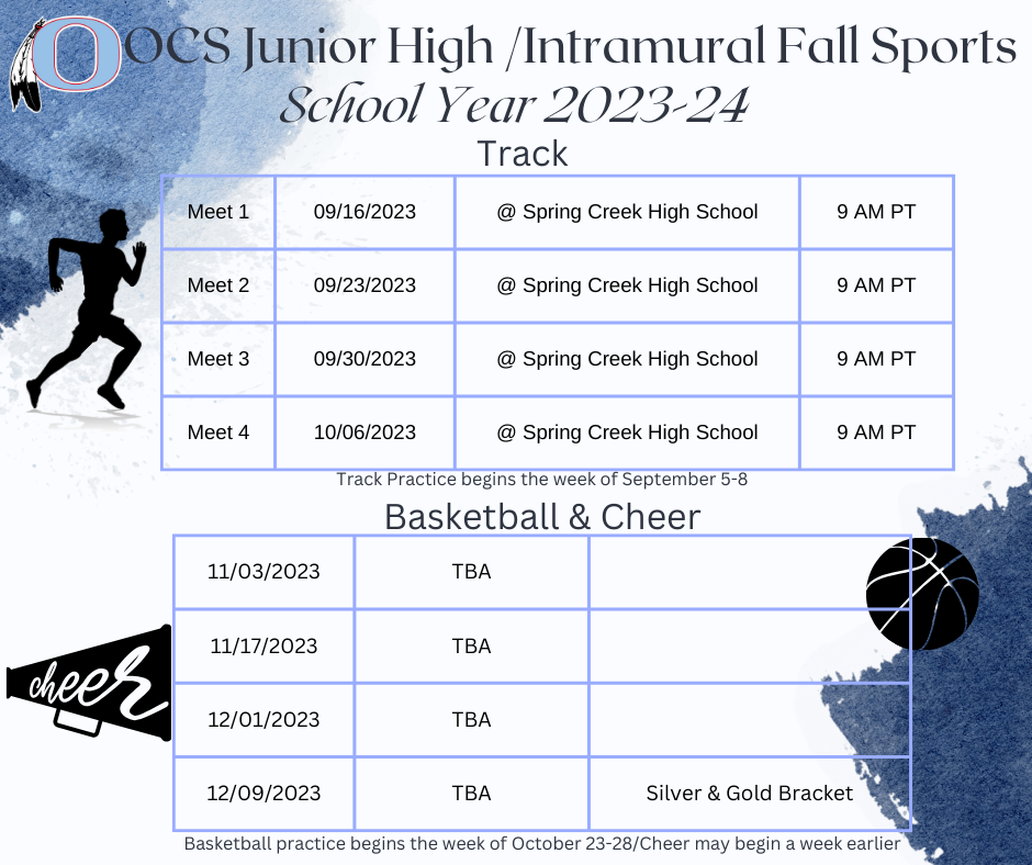 OCS Junior High Fall Sports schedule