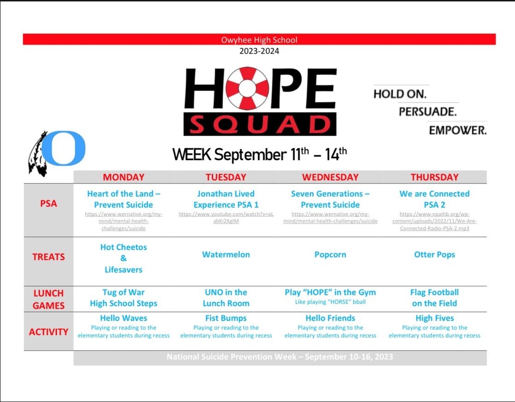 Hope Squad Week September 11th-14th